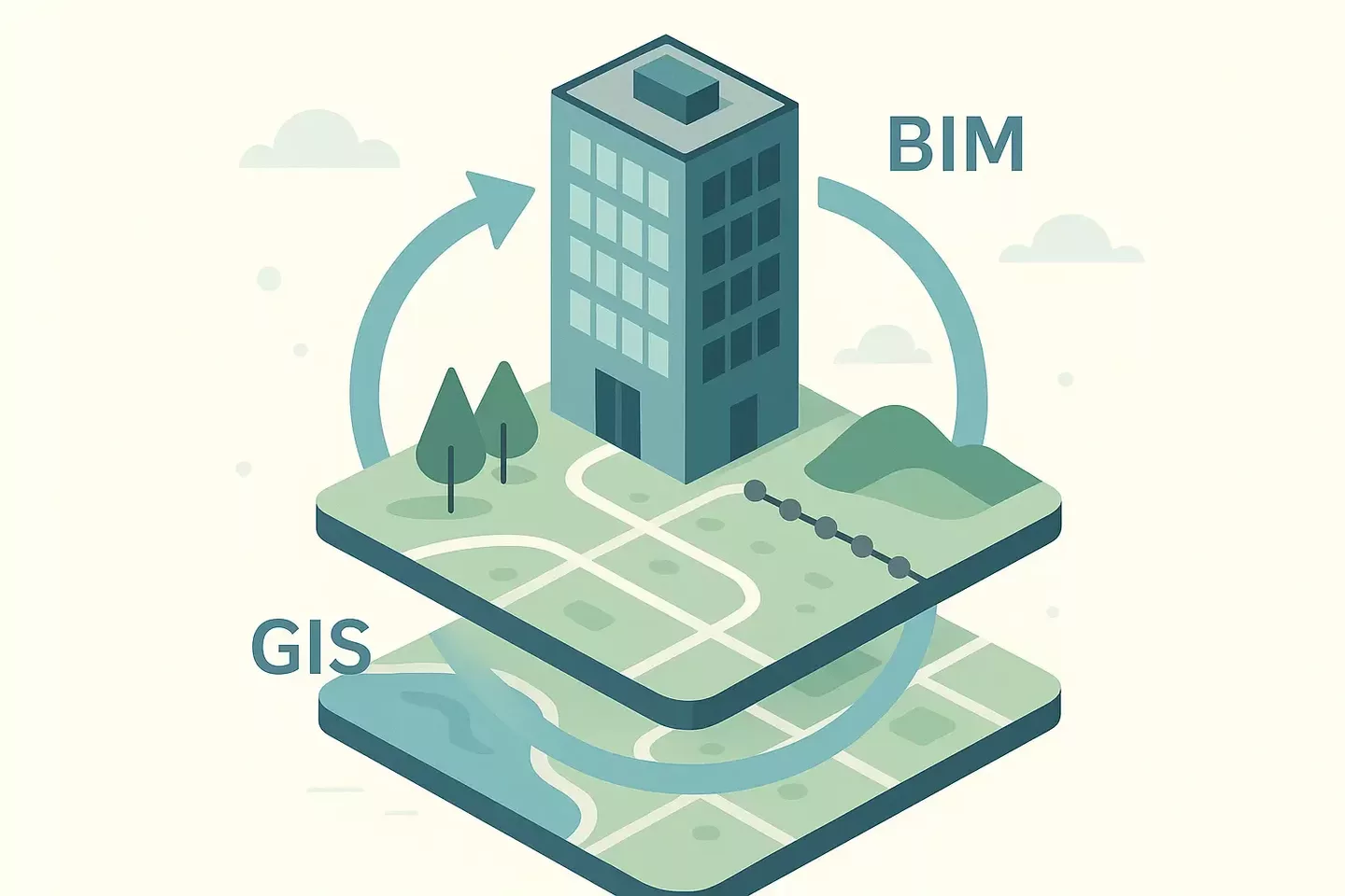 Diagram showing GIS and BIM data converging.