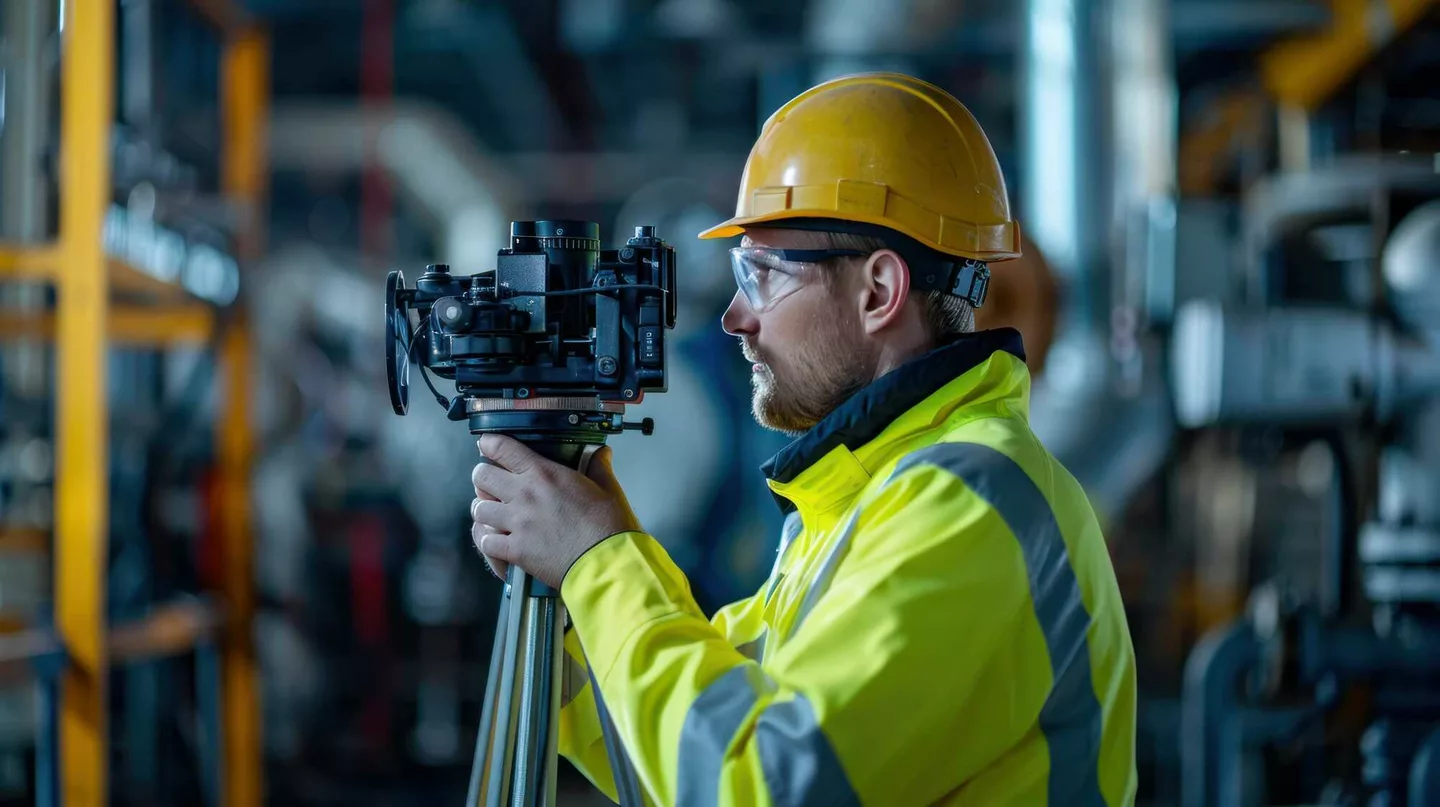 Laser scanning device capturing a building interior.